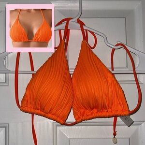 Vibrant Orange Triangle String Bikini Top with Puca Seashell Detail -Size L